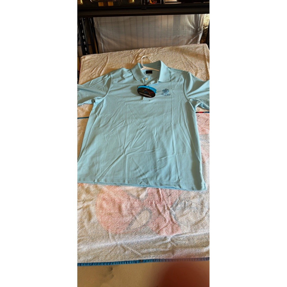 Greg Norman PlayDry Mens Polo Shirt Light Blue Trump Golf Logo NWT Medium